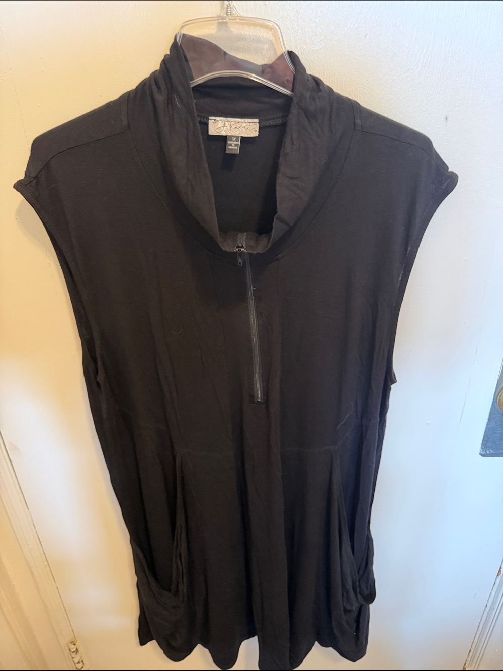 Mystree Black Sleeveless Zip-Tunic with Cowl Neck